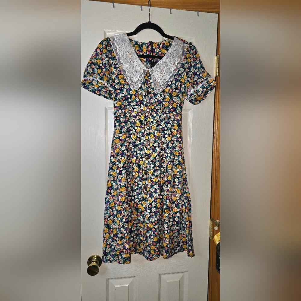 Women's S Dress Peter Pan Collar Twee Girlhoodcore Teachercore Peasant
